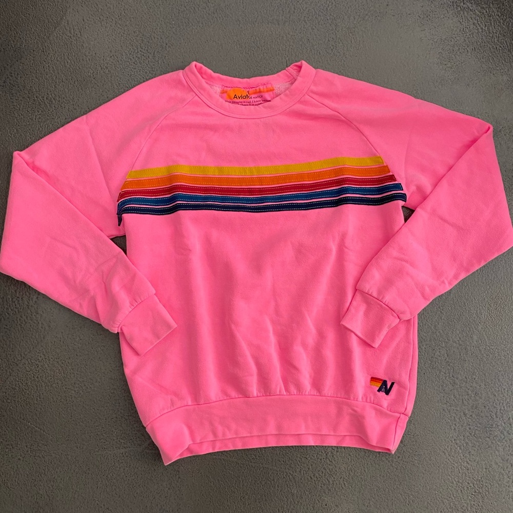 AV Nation Neon Pink 5 Stripe Crewneck